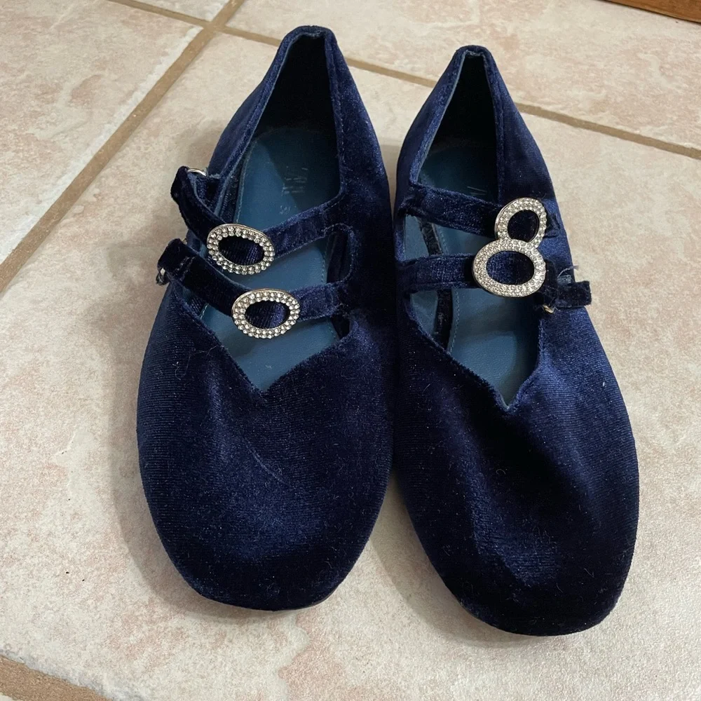 Zara girls Girls Blue Velvet Flats